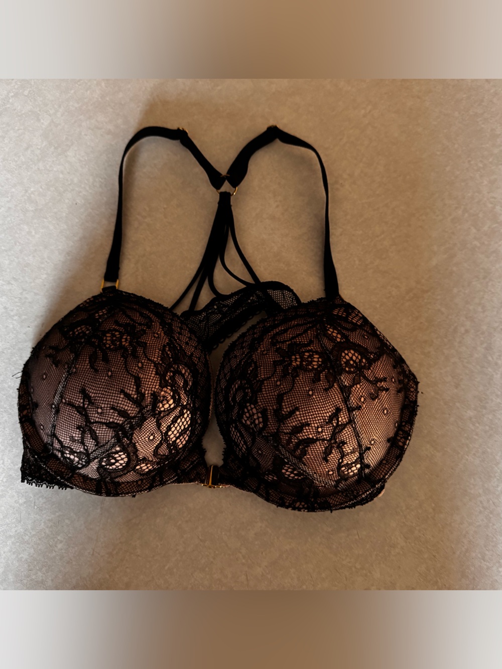 Victoria’s Secret Black Lace Strappy Push Up Bra 34B